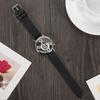 2Colors Quartz Analog Couple Watch Round Hollow Musical Note Dial PU Strap Wristwatch