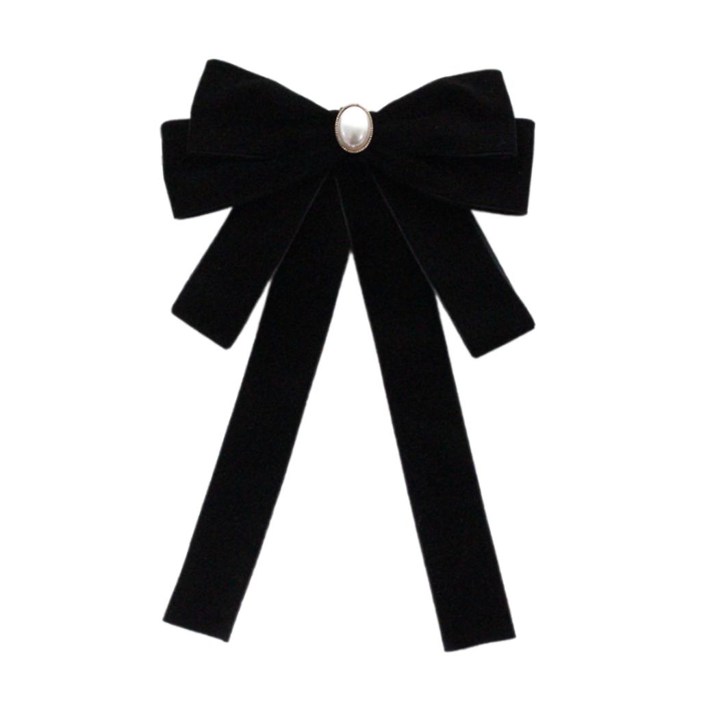 Elegant Women's Velvets Bows Tie Brooch Pin Pre Tied Bowknot Necktie with Rhinestones and Pearls Decors for Formal Event