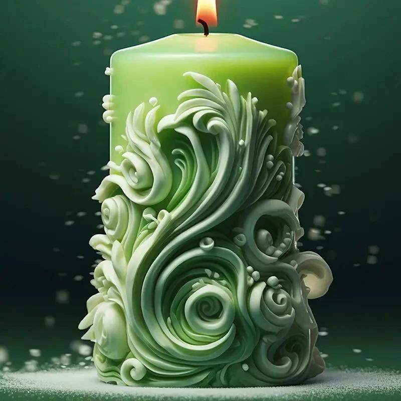 1 ks Cylindrické vlnité svíčky s vyřezávaným spirálovým vzorem, difuzéry a aromaterapie, silikonové formy pro DIY domácí dekoraci
