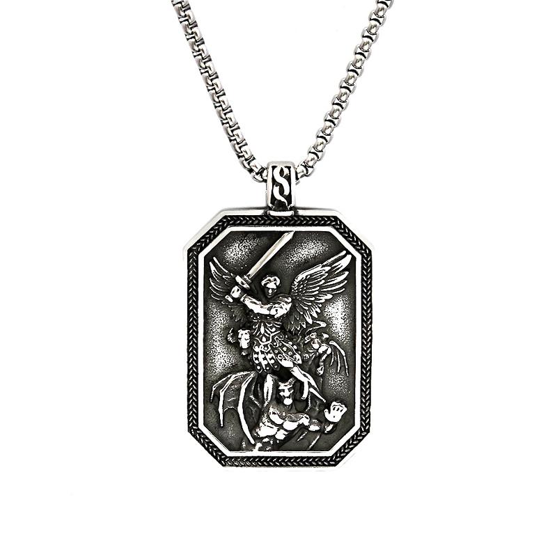 Trendy Simple Ancient Greek God of War Pendant Popular Charms Stainless Steel Angel Wings Shield Necklace Mens Jewelry