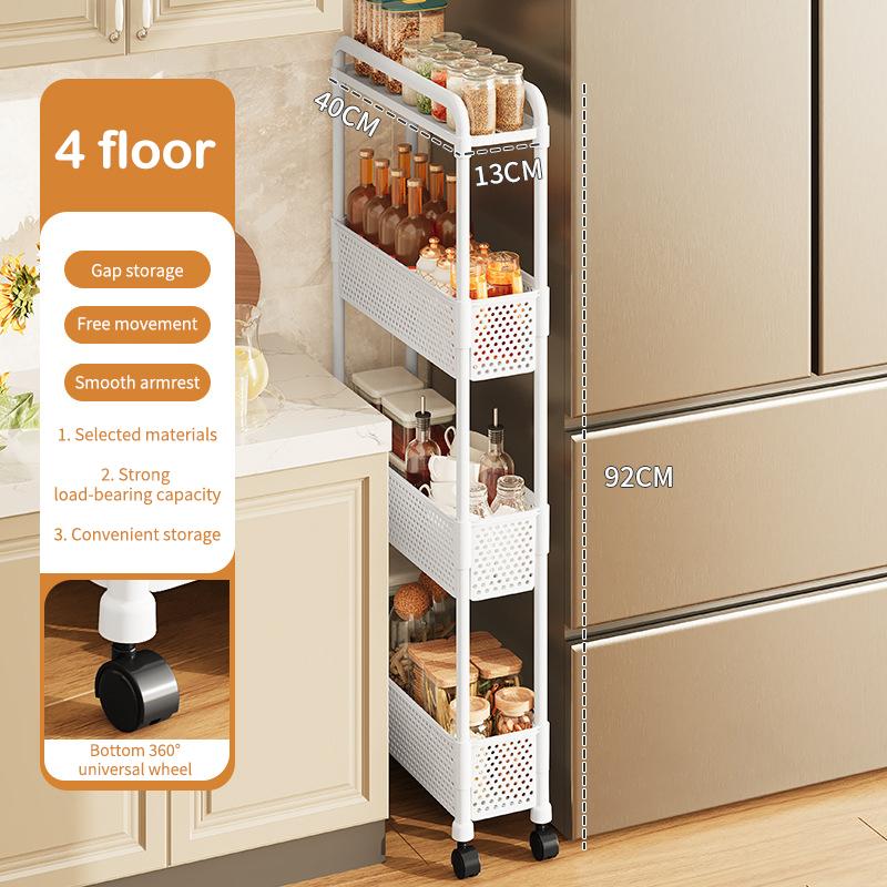 Mobile Shelf With Wheels Narrow Gap Trolley Multi-Layers Storage Rack Kitchen Bathroom 2/3/4 Tiers Storage Trolley Rolling Cart