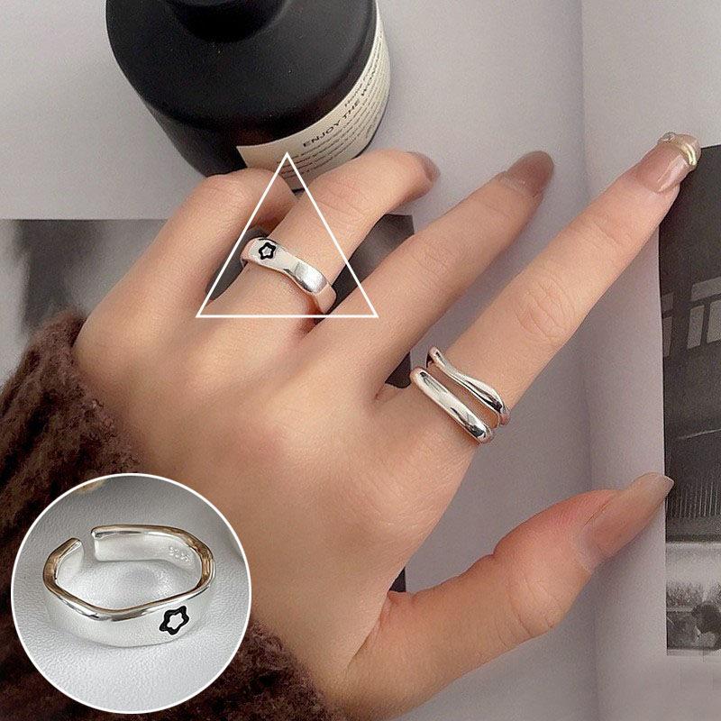 Korean S925 Silver Cross Military Flower Ring: Retro, Adjustable, Fashionable Hip-Hop Index Finger Design for Women.