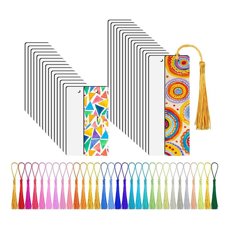 Fresh 70 Pieces Sublimation Blank Bookmark, Heat Transfer Sublimation Bookmarks With Hole And 70 Pcs Colorful Tassels