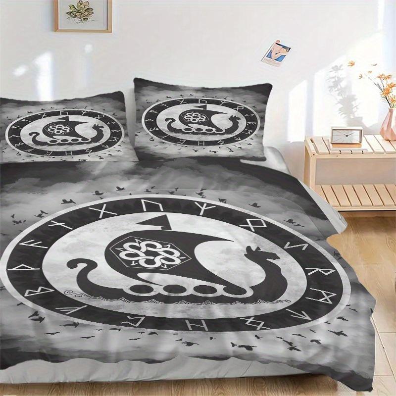 3pcs Viking Raven Bedding Set Soft Polyester Down Comforter Cover and Pillowcases, Suitable for All Seasons, Practical Gifts for the Home 0729092