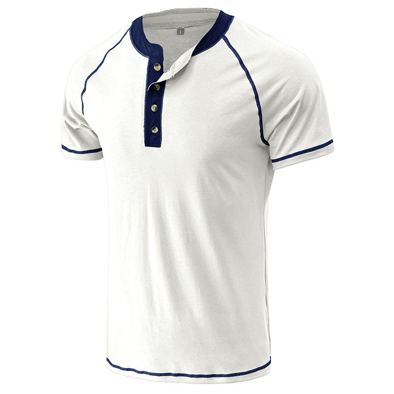 

Summer Men s Short-sleeved T-shirt Color Matching T-shirt Round Neck Button Top Vintage Trendy Casual Wear Minimalist Fashion Breathable Shirt XXL білий