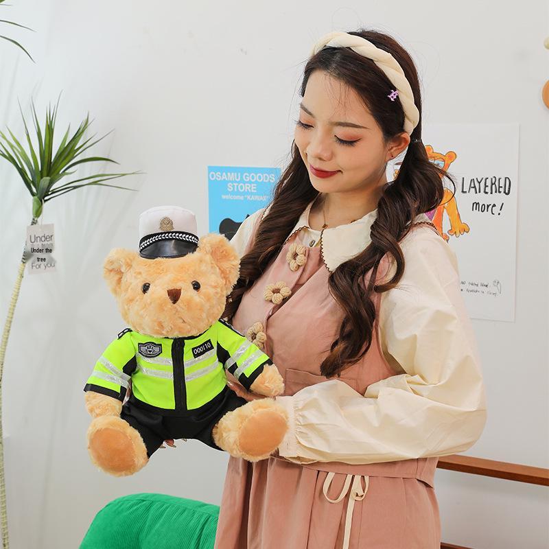 Police Bear Plush Toy - Traffic Officer Teddy Bear in Uniform, Firefighter Companion for Kids, Ideal Birthday Gift