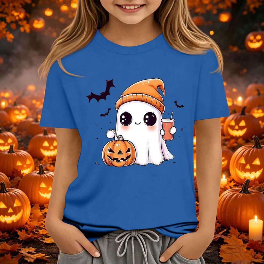 Kids Halloween Printed Round Neck Short Sleeve T-Shirt Casual Loose Fit