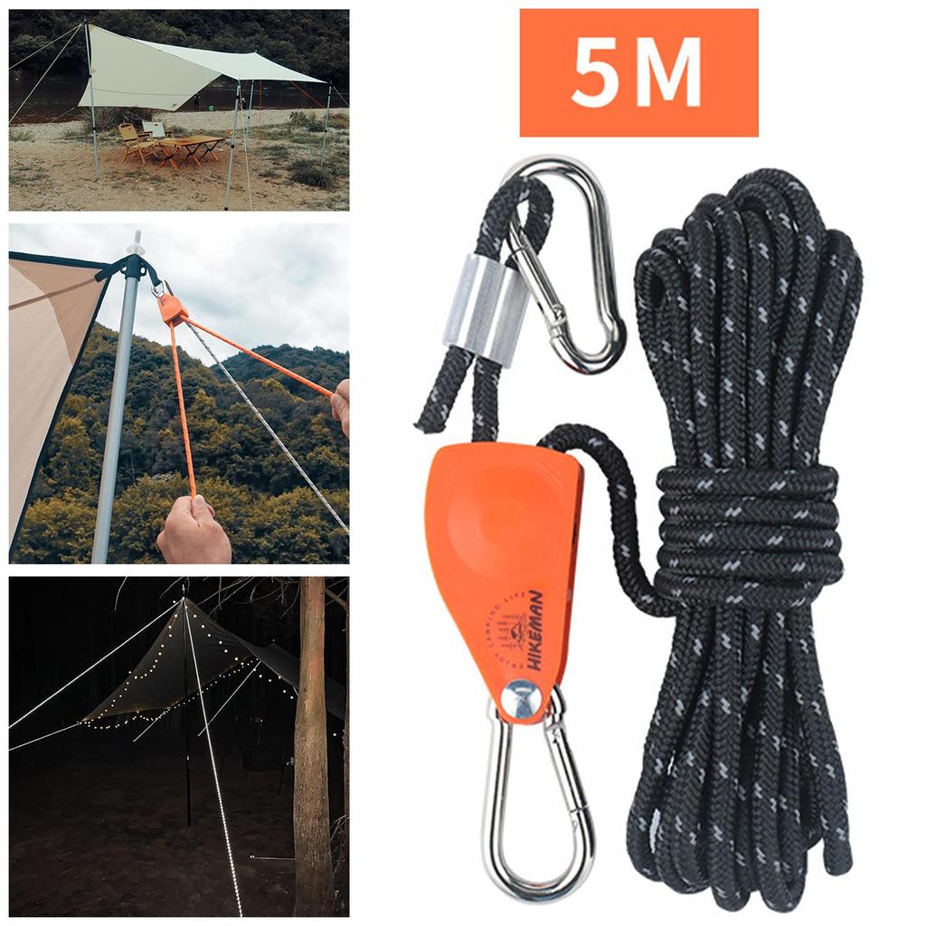 Pulley Ratchet Rope Hanger Fixed Buckle with Carabiner for Heavy Duty Secure