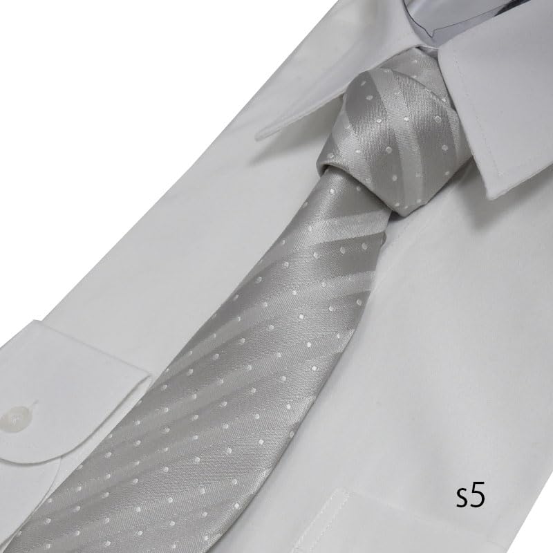 [Michiko London] Tie & Pocket Square Set, Silver Silk Tie, Made in Japan, for Weddings (05, free)