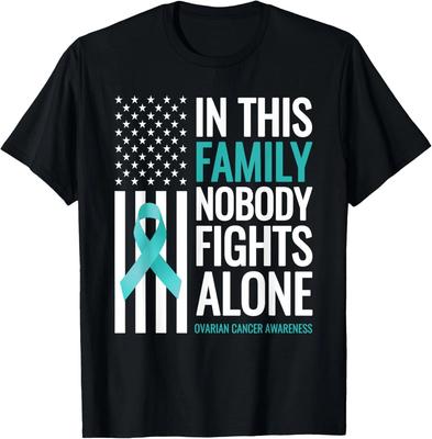 Dans Cette Famille Personne ne se Bat Seul Cancer de l'ovaire Unisexe 100% Coton T-shirt Hauts pour Hommes Top