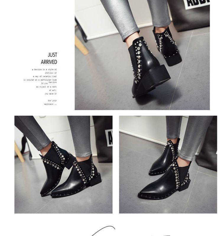 2025 Herfst/Winter Dames Puntige Neus Klinknagel Martin Laarzen - Middenhoge Hak Chunky Chelsea Enkellaarsjes