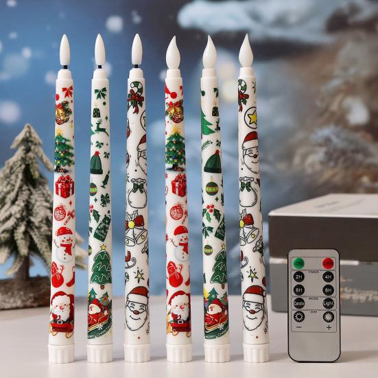 6Pcs LED Taper Candles Battery Operated Flameless Candles with Remote Control Christmas Light-up Candles for Home Winter Festive Decor