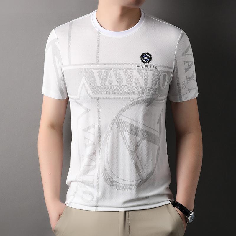 Été nouveau Style coréen hommes à manches courtes mode chemise col rond pull T-shirt ample décontracté vêtements pour hommes L blanc