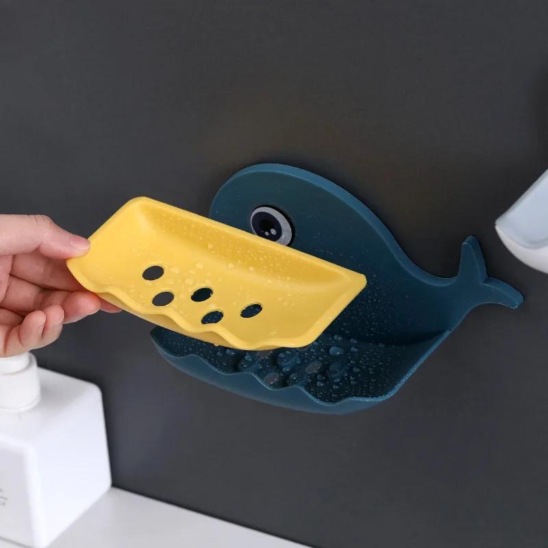 1pc Cartoon Whale Shape Soap Box for Bathroom Toilet Kitchen Bathroom Soap Holder No-hole Wall Mounted Soap Holder