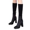 European and American knitted elastic socks boots tall thick heel thin boots women's boots 2024 autumn and winter square head side zipper knight boots