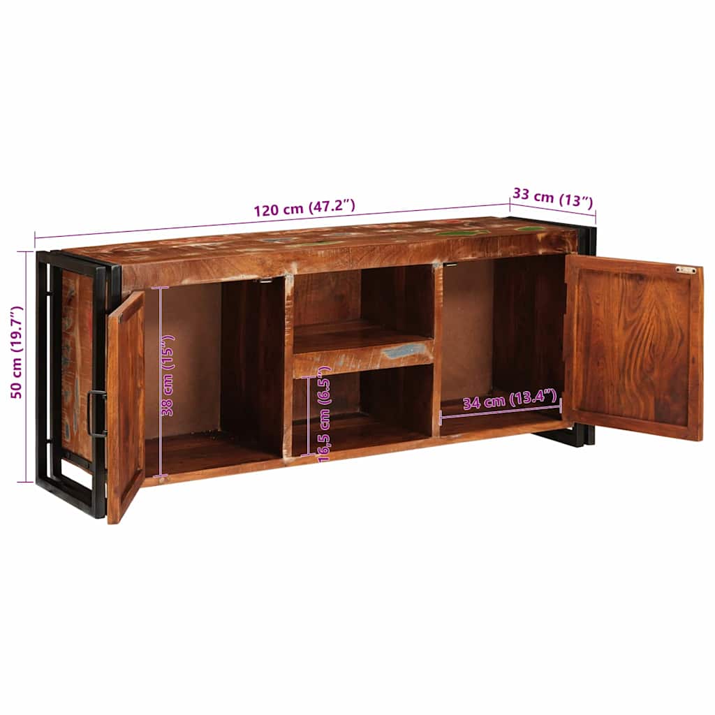 TV Cabinet with Door Multicolored 120 x 33 x 50 cm Solid Reclaimed Wood