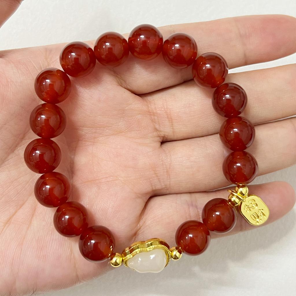 Natural Stone Beaded Bracelets for Women 10mm Round Beads Agate Bangle Semi-Precious Gemstones Bracelet DIY Valentines Day Gifts