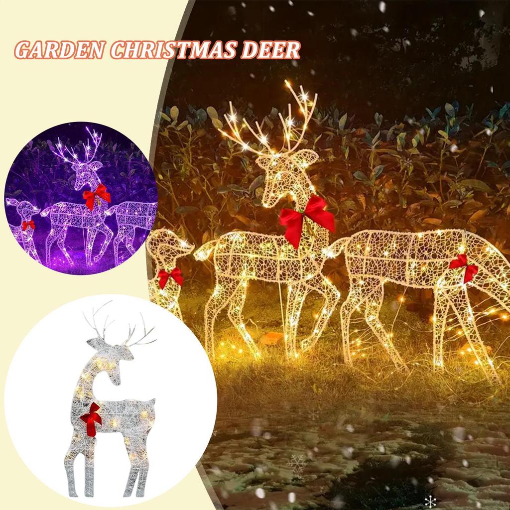 2D Leuchtendes Rentier Outdoor Weihnachten Eisen Festliche Ausstellungsdekoration Mit Schleife Weihnachtsrentier-Dekoration Für Familie Freunde Zuhause Terrasse