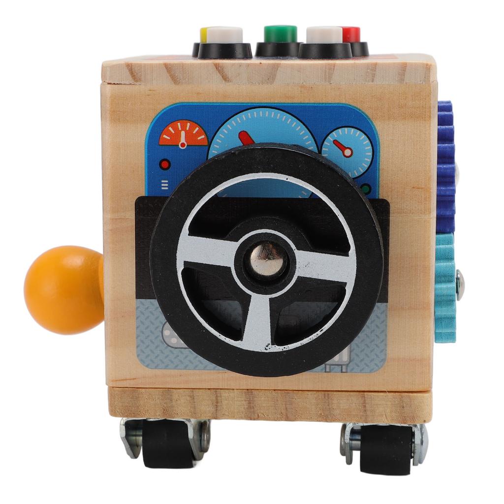 Wooden Activity Cube Board Educational Bus Shape Electronic Switch Simulation Sensory Baby Toy