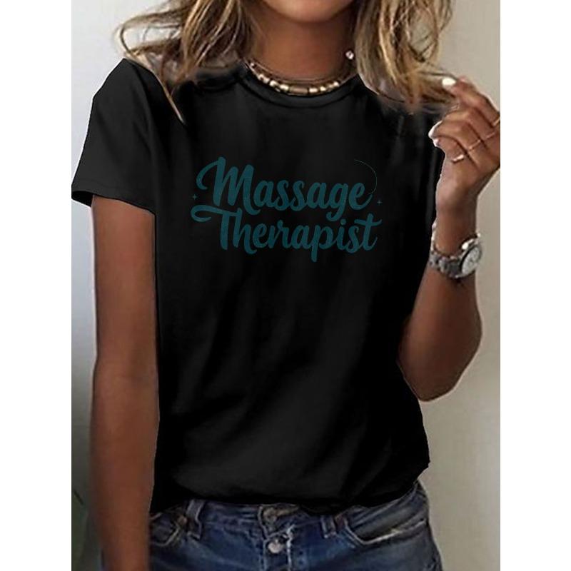 Short-Sleeve Crew Neck T-Shirt for Massage Therapists, Perfect for Casual Wear in Spring And Summer, Designed for Women