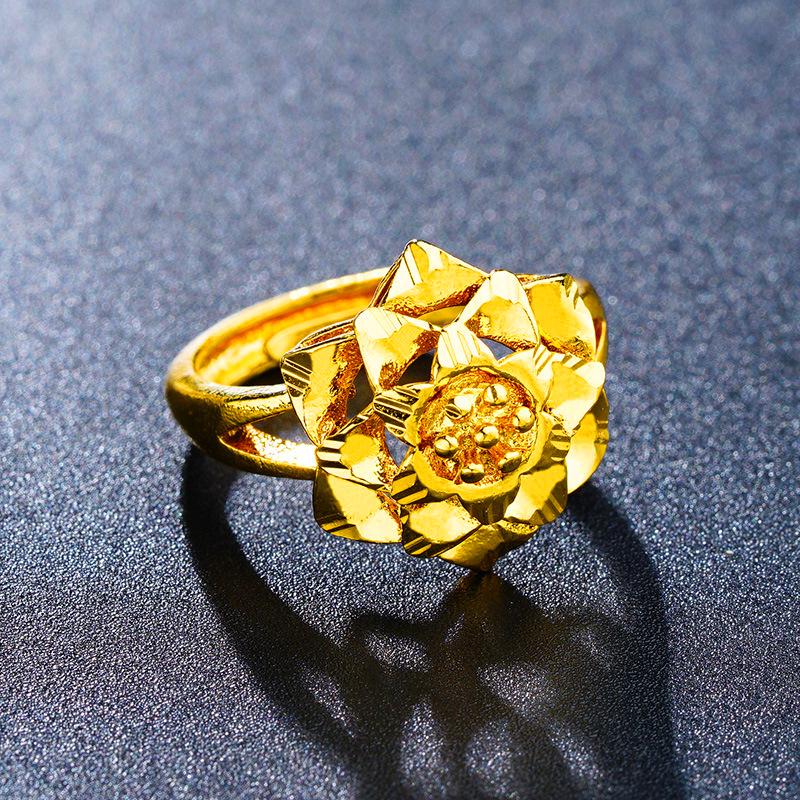 Blumenring aus vietnamesischem Sandgold für Frauen, langlebiges Goldimitat, auffälliger Brautschmuck zur Hochzeit.