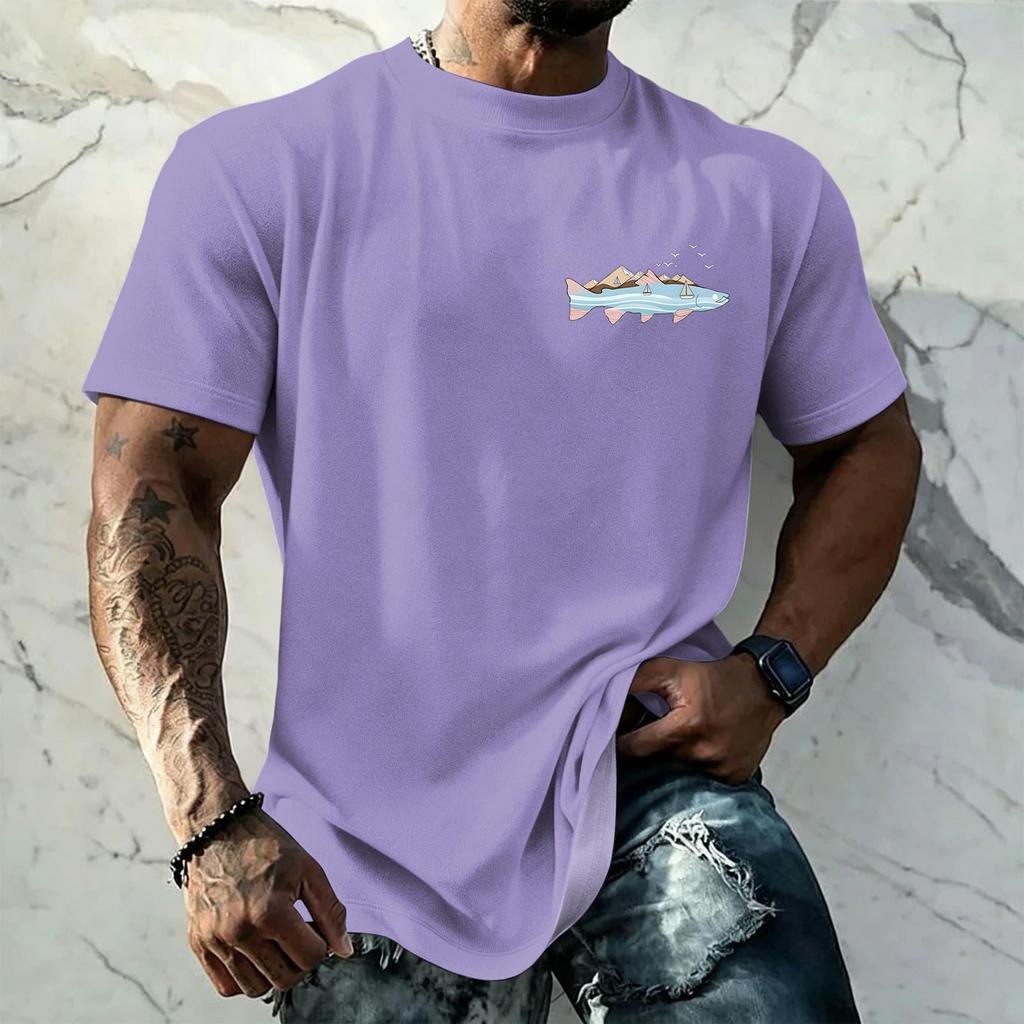 Men's Vintage Texture Printed Short Sleeve T Shirt Loose Fit Casual Summer Daily Wear Top Soft Fabric Comfortable Design