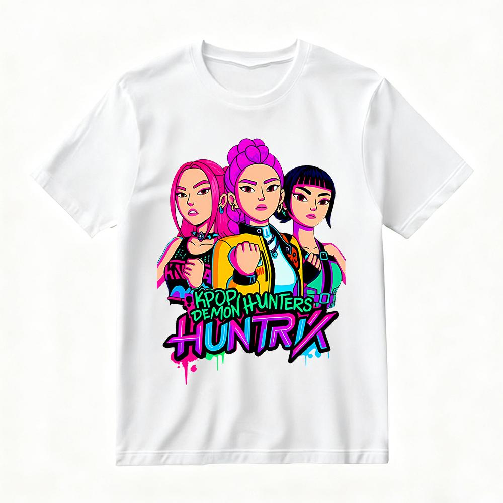 Women's Summer KPop Demon Hunters Graphic T-Shirt Vibrant Cartoon Character Print Tee Fashion Streetwear & Casual Daily Outfits