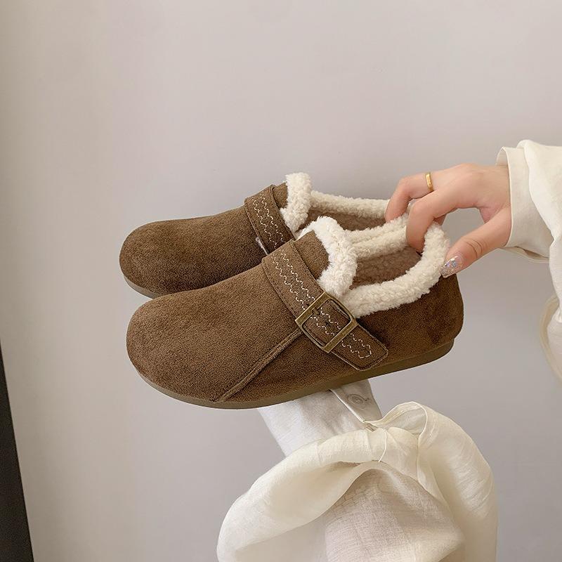 

бархатные всеохватывающие туфли на толстой подошве женские туфли утолщенные универсальные пушистые туфли женские зимние на одной педали теплые хлопковые туфли 40