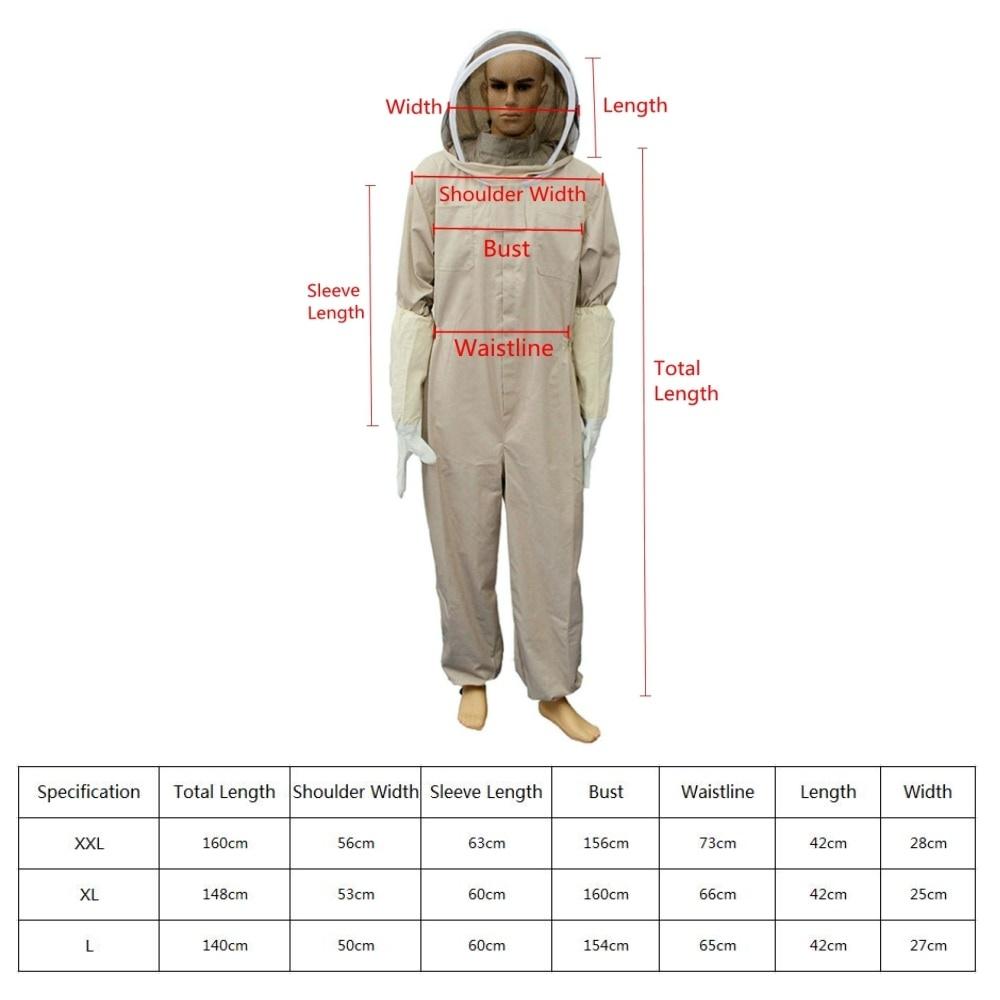 Professional Ventilated Full Body Beekeeping Bee Keeping Suit W/ Leather Gloves
