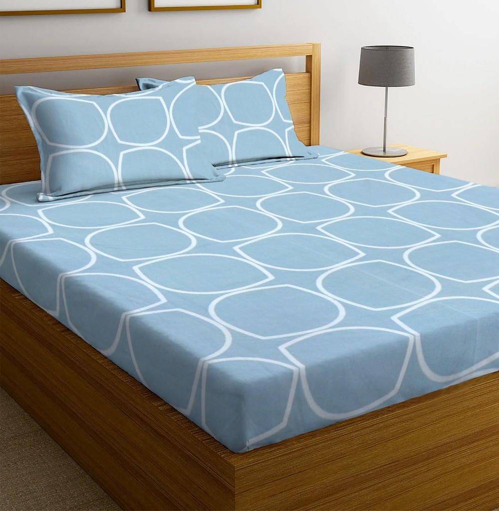 Premium Cotton Elastic Fitted Bedsheets  | Size: Bedsheet - 198.12CM x 182.88CM + 25.4CM (Drop) Pillow Cover -  46 cm x 68 cm