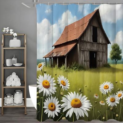 Farm Cabin Little Daisy Prairie Shower Curtain, Bathroom Decorative Shower Curtain, Waterproof Shower Curtain with Hooks