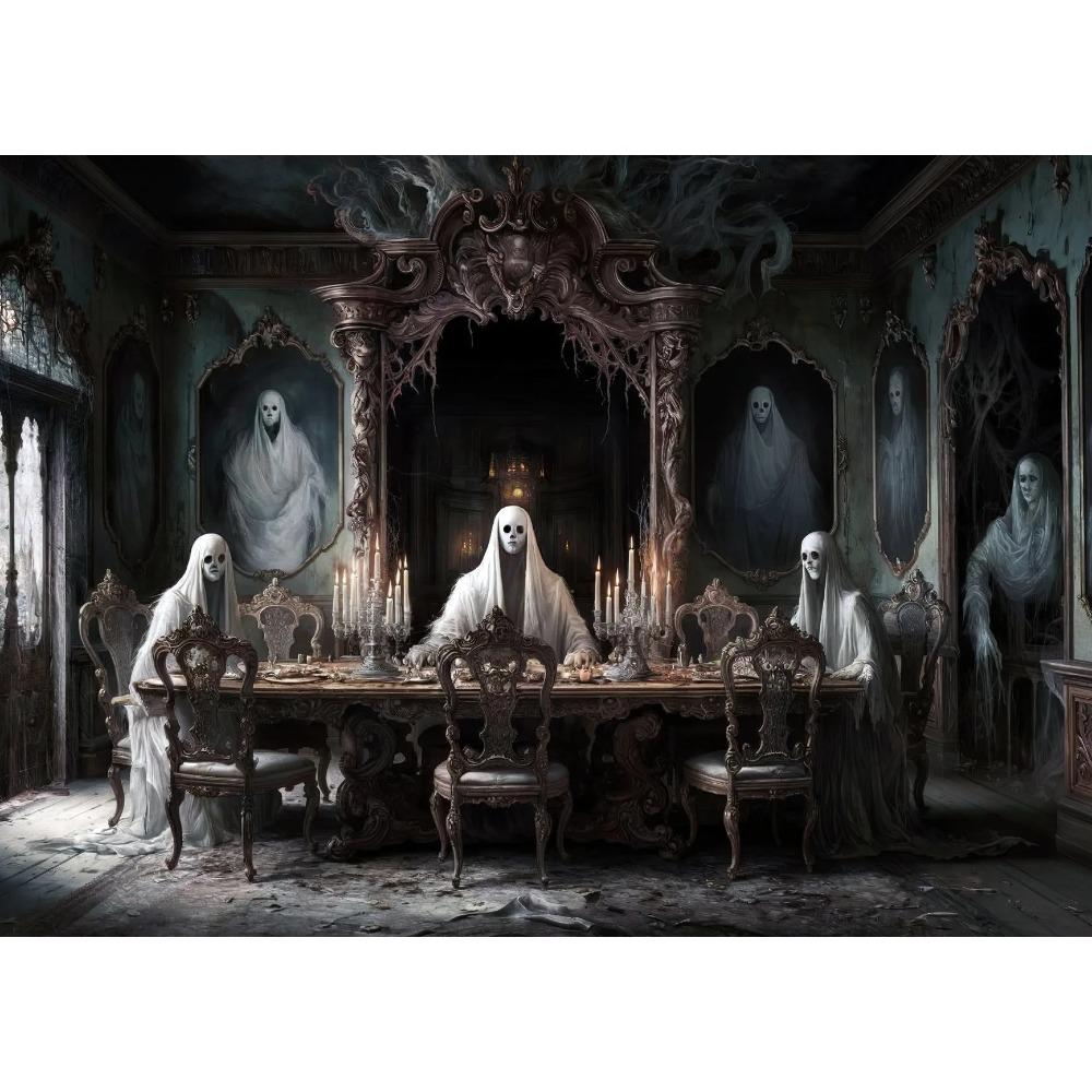 Dark Vintage Witch Halloween Posters Haunted House Pumpkin Girl Creepy Mansion Canvas Painting Wall Art Pictures Home Room Decor