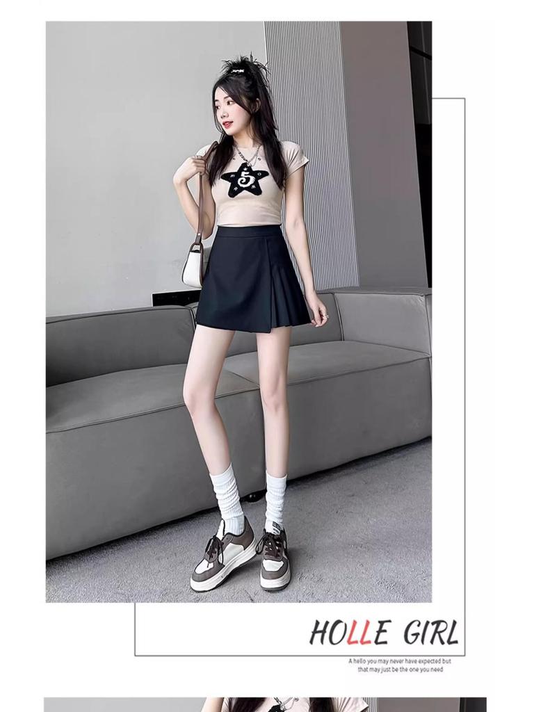 Women's Irregular Pleated High Waist A-Line Midi Skort - Summer 2025 Collection