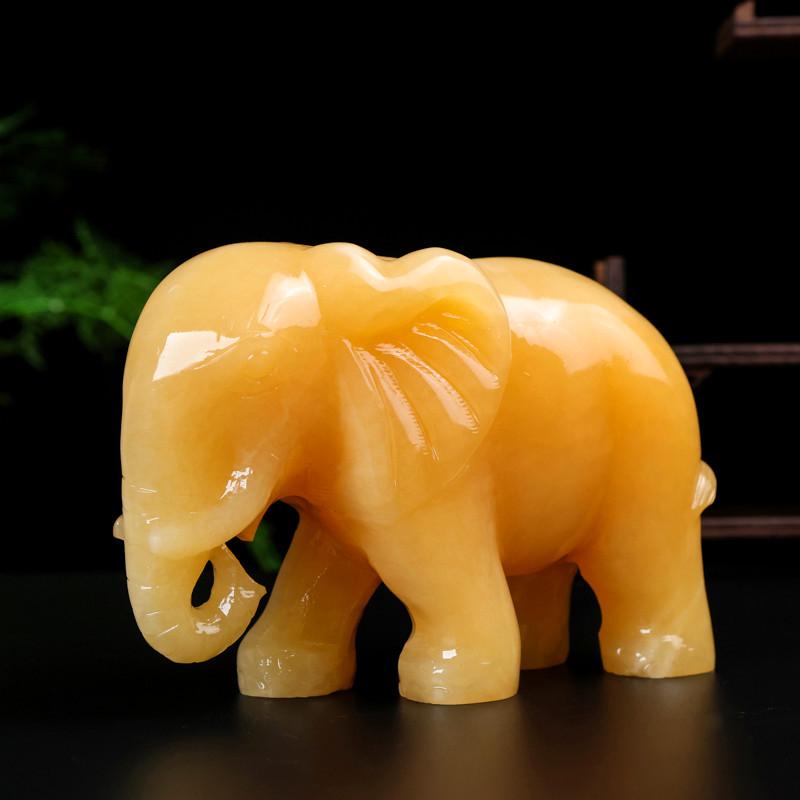 Yellow Jade Elephant Ornaments - Feng Shui Wealth and Water Blessings for Living Room Entrance Decor