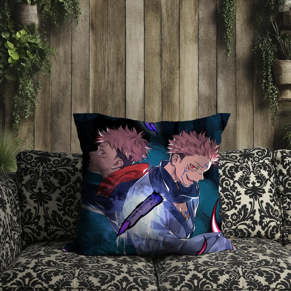 Sukuna Kissenbezug Kissen für Zimmer Schlafzimmer Sofa Wohnzimmer Rückenlehne J-Jujutsu Kaisen Auto Ryomen Quadratisches Kopfteil