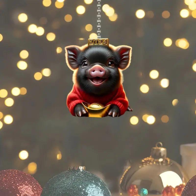 Acrylic Black Charming Pig Car Accessory For Elegant Vehicle Interior Decoration