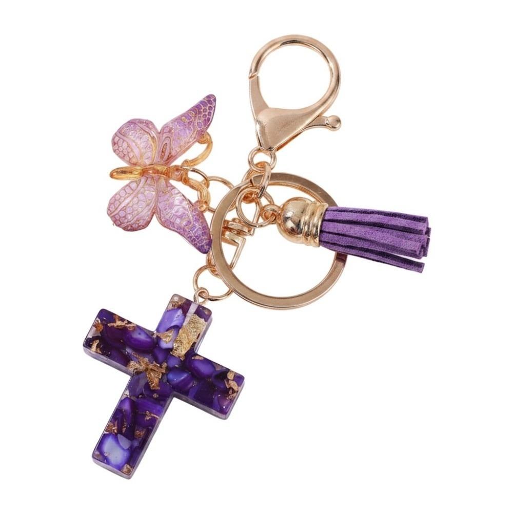 Tassel Butterfly Keychain Resin Bag Hanging Funny Cross Pendant Keychain Key Decor