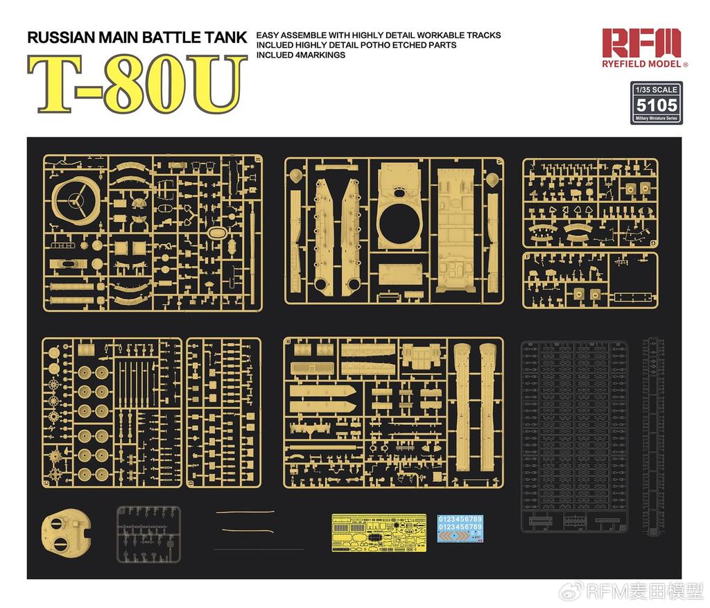 Ryefield Models Scale Russian Main Battle Tank Plastic Model RFM5105 1/35 T-80U