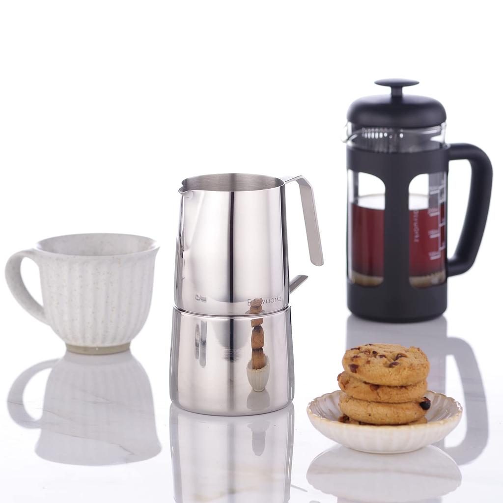 Easyworkz Stainless Steel Creamer and Sugar Bowl Set with Stackable Spoons, (Chrome)