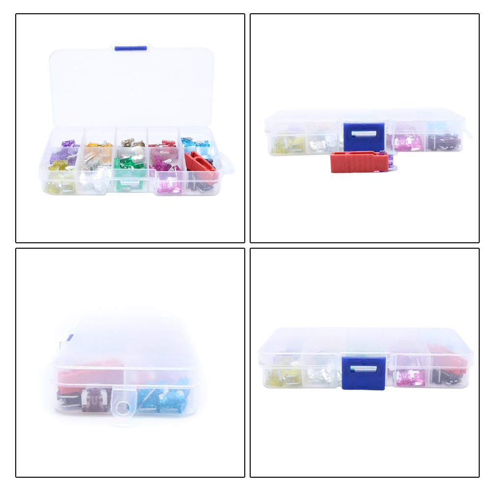 100PCS Fusíveis de carro 3A 5A 7,5A 10A 15A 20A 25A 30A 35A 40A Amp com clipe de caixa Sortimento Conjunto de fusíveis tipo lâmina automática Fusível de caminhão automático