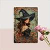 Room Decor 1pc Vintage Witch Metal Tin Sign, 8x12 Inches, Iron Wall Art with Pre-Drilled Holes, Elegant Witchcraft Themed Decor