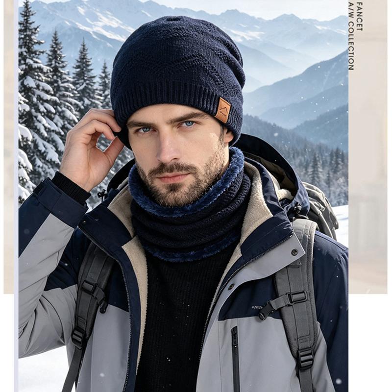 Winter Knit Beanie and Neck Gaiter Set Warm Fleece Lined Slouchy Hat Scarf for Men Women