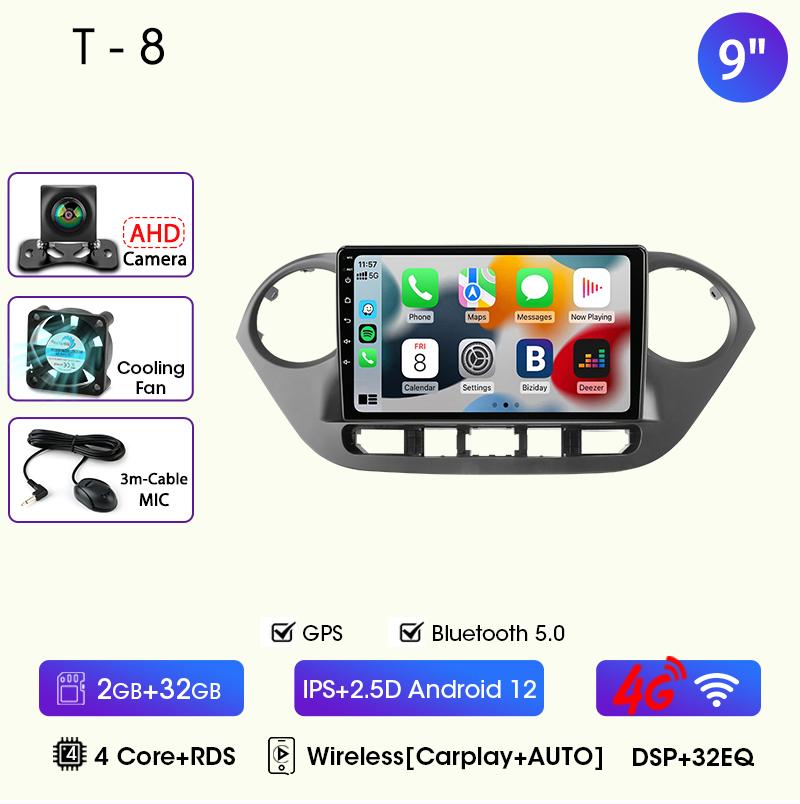 9" Car Radio For Hyundai Grand I10 I 10 2013 2014 2015 2016 2017 2018 Android12 Carplay Auto Multimidia Video Player Head Unit