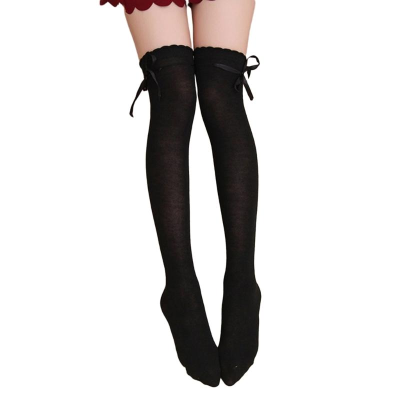 Women's Thigh High Socks Lolitas Gothic Over Knee Stockings Bow Lace Up Long Stockings Sweet Summer Ruffle Trim Socks