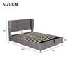 Gepolstertes Ohrensessel-Samtbett, Knopfheftung, 140*200, Hydraulisches Bett mit Stauraum, Lattenrost, Unterseite schmutzabweisendes schwarzes Vlies, Grau