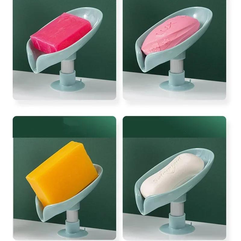 Leaf Shape Soap Box Drain Soap Holder Bathroom Accessories Suction Cup Soap Dish Tray Soap Dish for Bathroom Soap Container