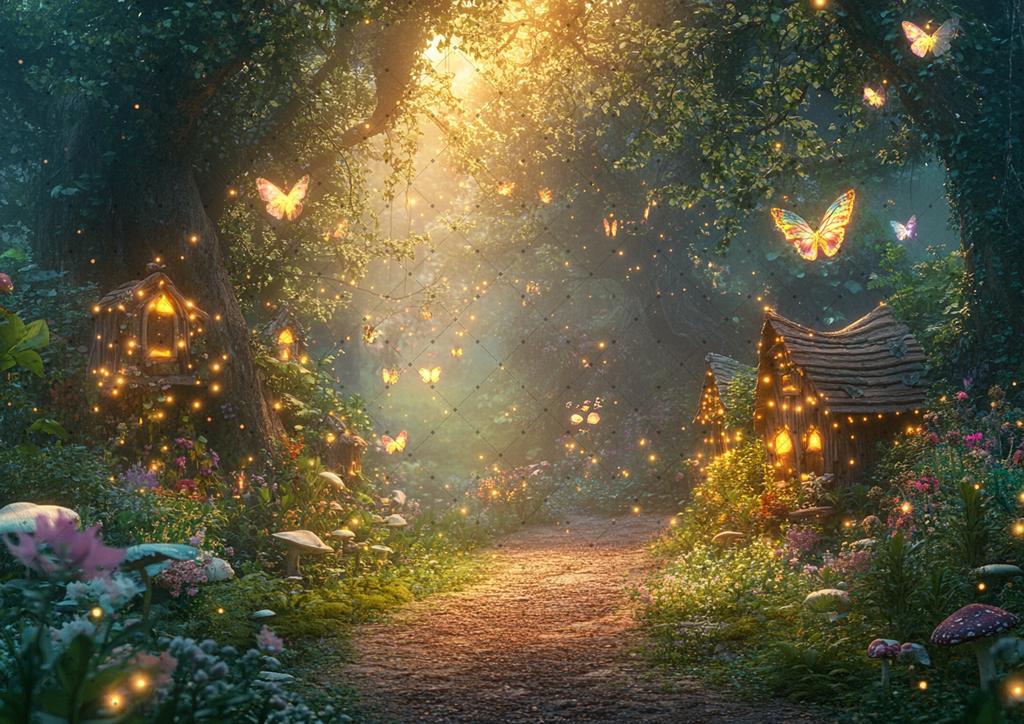 Fairy forest Glitter tree background Magic Forest night Butterfly photography birthday background party photo shoot decoration