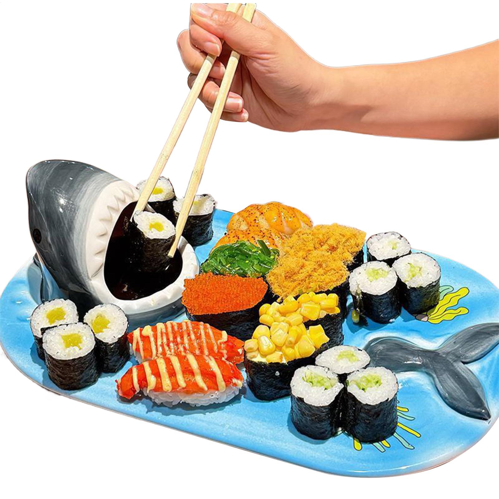 

Handmade Ceramic Shark Shape Sushi Plate Japanese Cuisine Plate Sashimi Plate Whale Tail Snack Plate Shark Taco Holder CN
