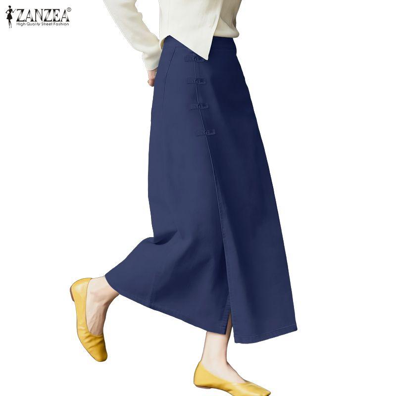 ZANZEA Women Elegant Casual Solid Color Summer Midi Skirts