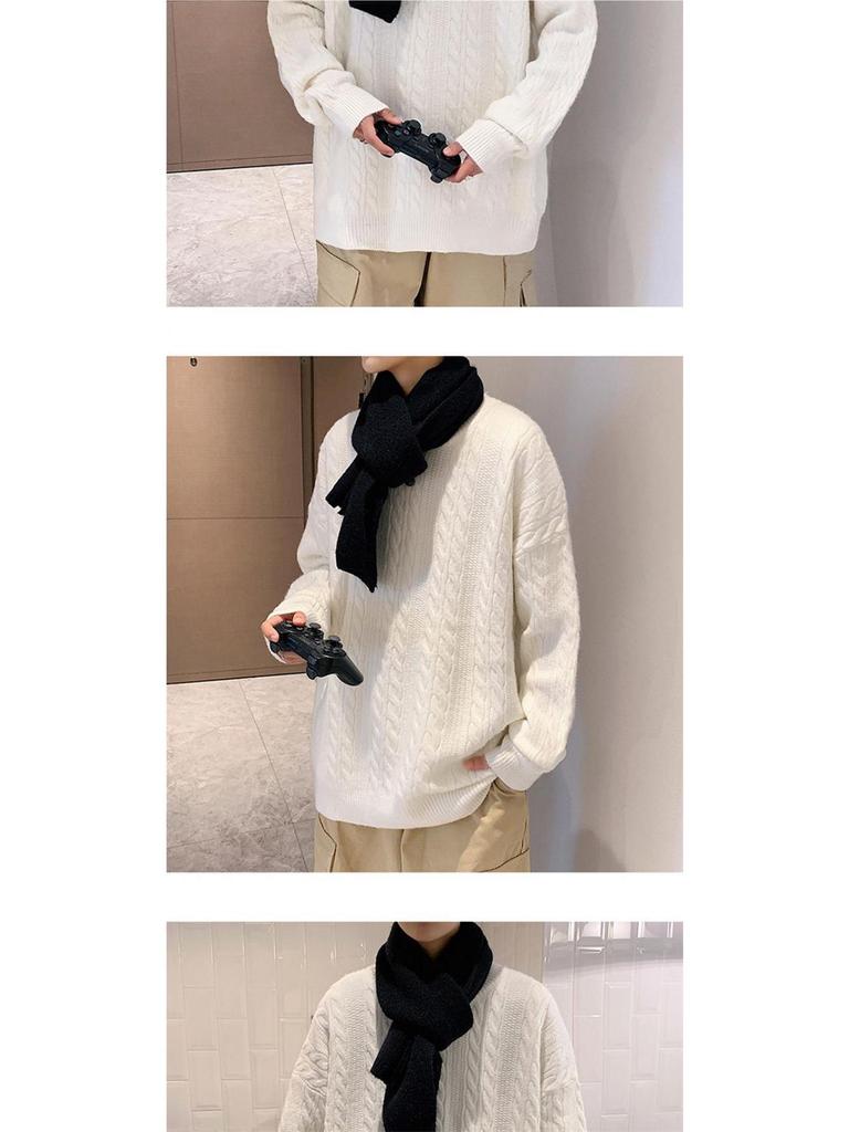 Men's Cable Knit Crew Neck Sweater, Loose Fit, Retro Hong Kong Style, Trendy Casual Knitwear for Autumn and Winter.